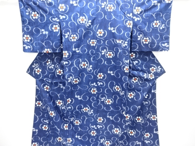 JAPANESE KIMONO / TSUMUGI / WOVEN FLOWER ARABESQUE